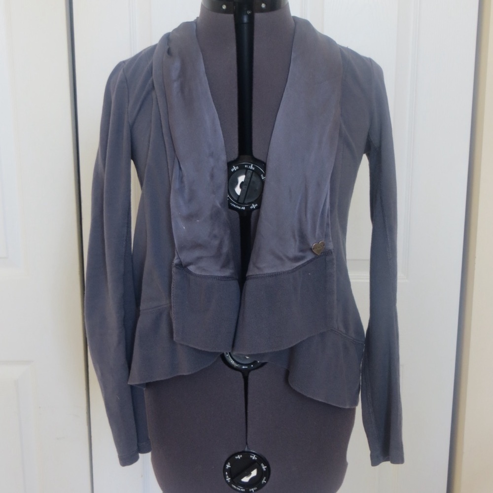 Juicy Couture Y2K Silk Trim Gray Open Front Long Sleeve Jacket • Size P 🔴